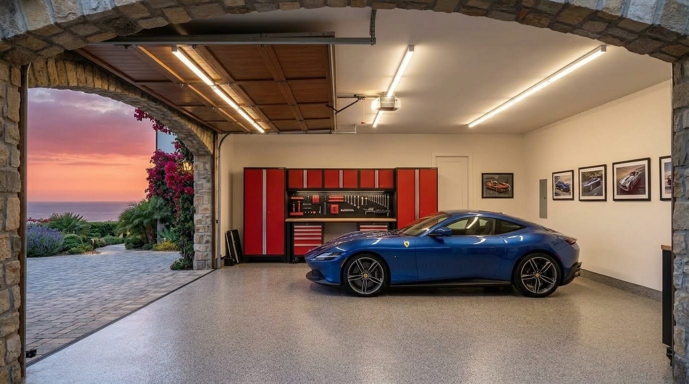 Bakir Garage Door Repair Masters Interior View of Custom Garage Door Overhead and Workshop